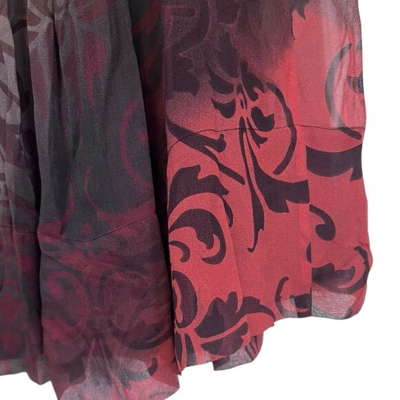 J Jill | 100% Silk Wine Red black Grey Elastic Waist Formal Pleated Skirt 10 - Picture 3 of 8